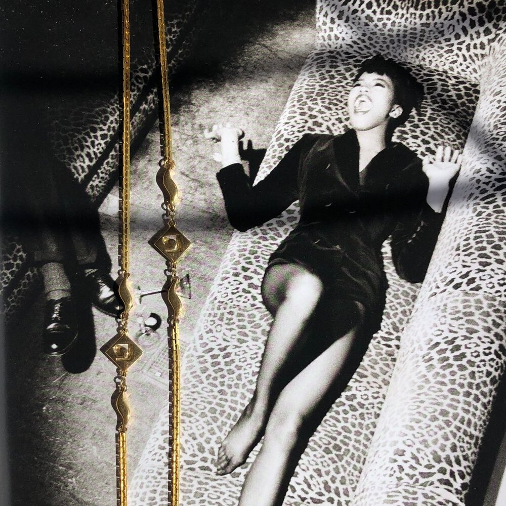 Vintage PIERRE CARDIN Logo Necklace 36" Gold Tone Square Link